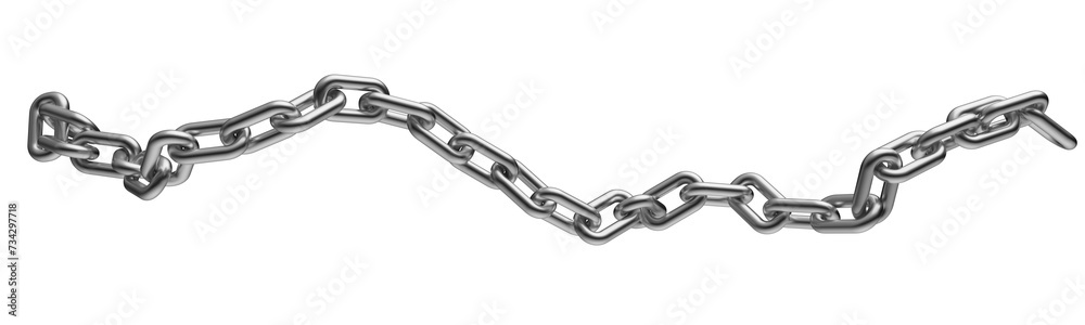 Silver chain isolated on a transparent background. 3D render.