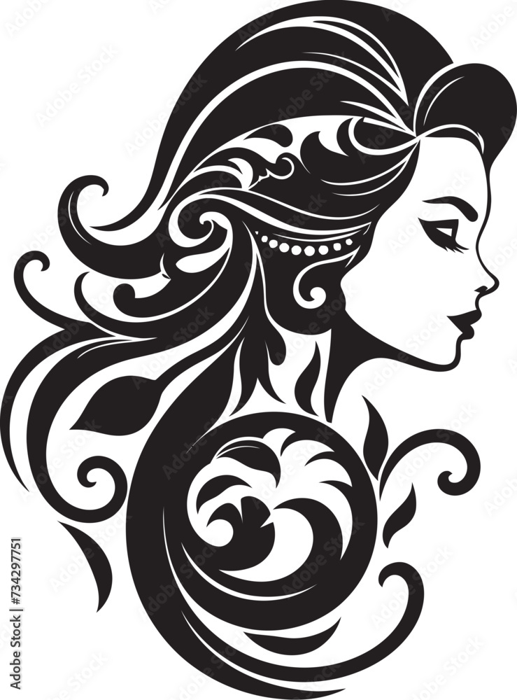 Ethereal Symphony Sleek Black Woman Face Vector Graphic Sleek Shadow Profile Minimalistic Abstract Woman Face Vector Graphic