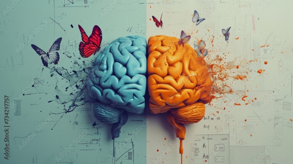 right and left human brain. Representing the logical part and the ...