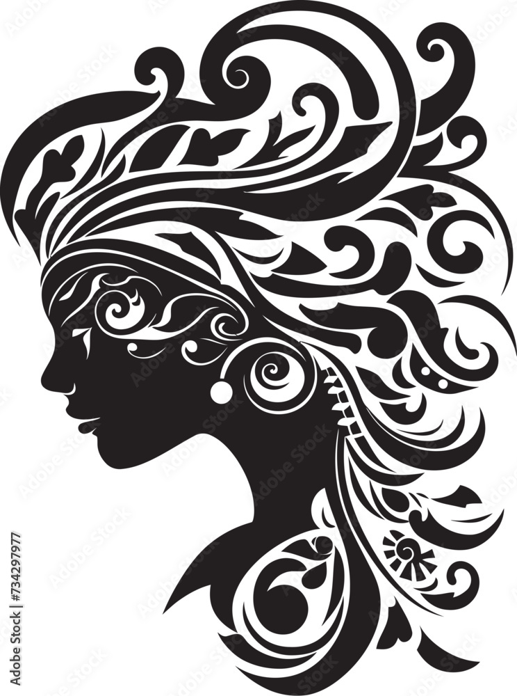 Midnight Serenity Sleek Black Abstract Woman Face Icon Ink Elegance Contemporary Vector Design of Black Woman Face