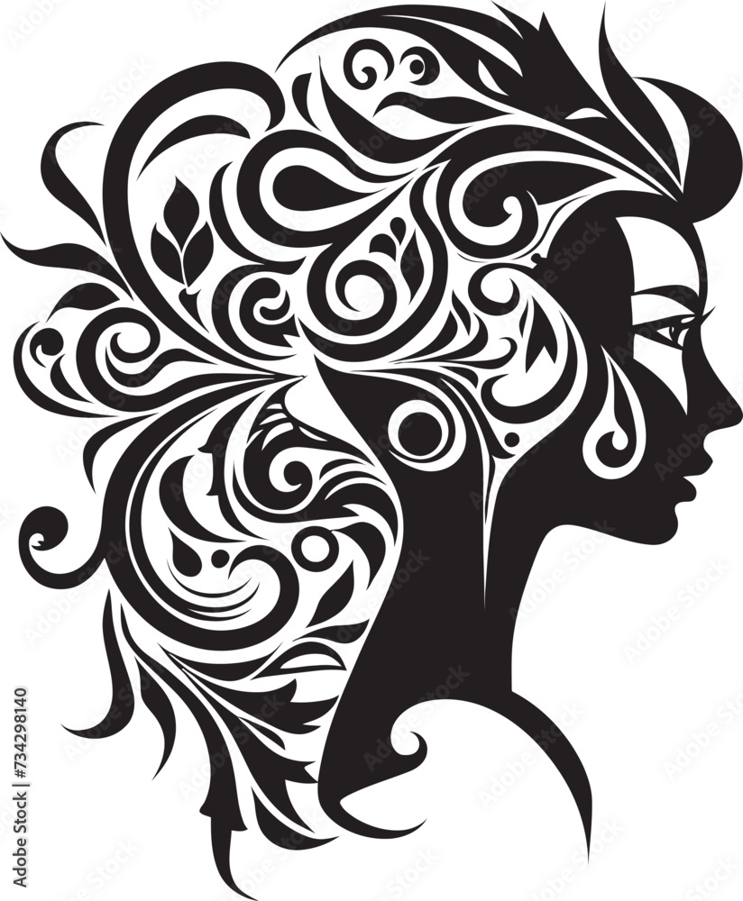 Mystic Noir Muse Sophisticated Vector Design of Black Woman Face Nocturnal Essence Intriguing Abstract Woman Face Symbol