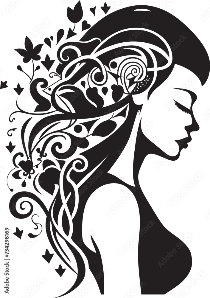 Mystic Noir Muse Minimalistic Black Woman Face Icon Nocturnal Essence Chic Abstract Woman Face Vector Graphic