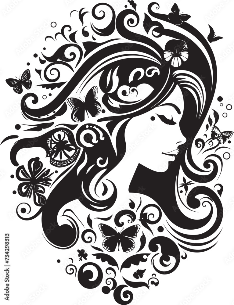 Silhouette Serenade Stylish Abstract Woman Face Vector Element Ethereal Noir Muse Minimalistic Black Woman Face Graphic