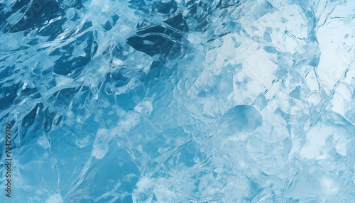 Blue ice crystal pattern on snowy winter background generated by AI