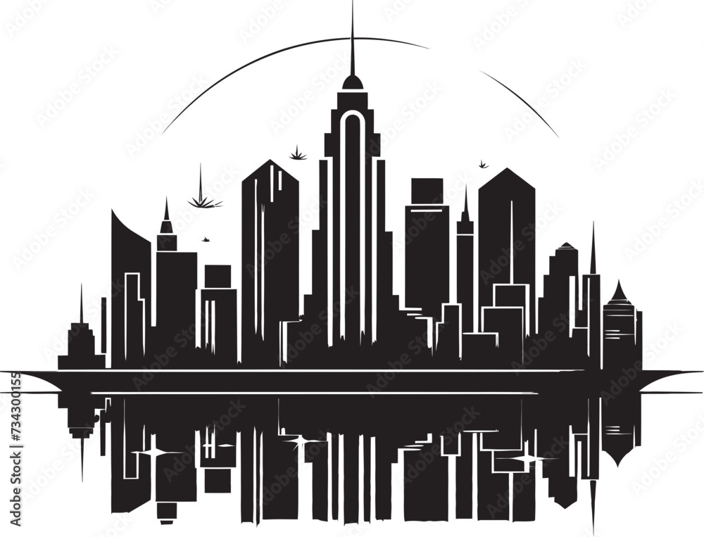 Fototapeta premium Silent Serenity Minimalistic Black Cityscape Mystic Urban Atmosphere Intriguing Vector Design