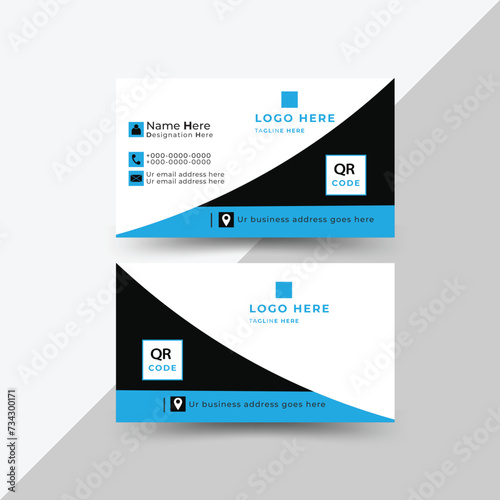 Double sided business card design . Unique concept vector illustration design . Visiting card. Professional  modern business card in blue and black colors. Personal use business card 