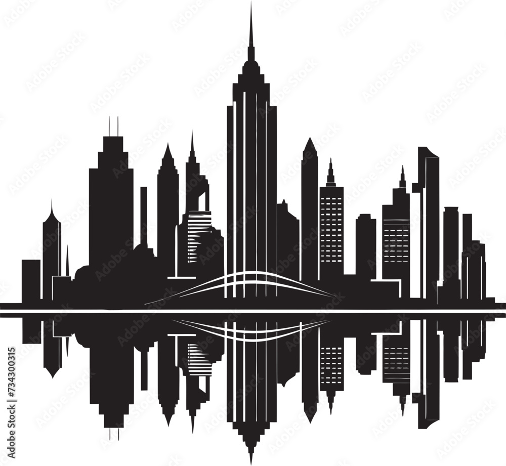 Fototapeta premium Mystic Urban Mirage Intriguing Cityscape Graphic Ebony Elements Refined Black Vector Graphic