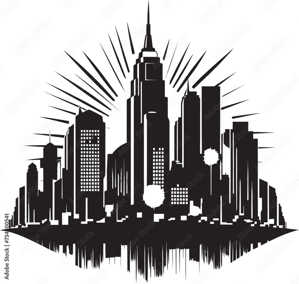 Fototapeta premium Noir Nightscape Stylish Abstract Vector Graphic Urban Noir Contemporary Black Collage Building Vector