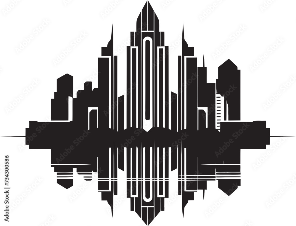 Ink Architectural Affinity Contemporary City Art Deco Shadowed Skyline Chic Black Cityscape Element