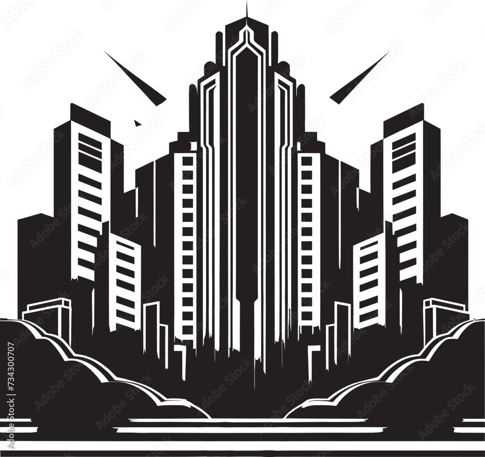 Ink Architectural Angles Contemporary Black Vector Shadowed Skylines Chic Black Cityscape Graphic