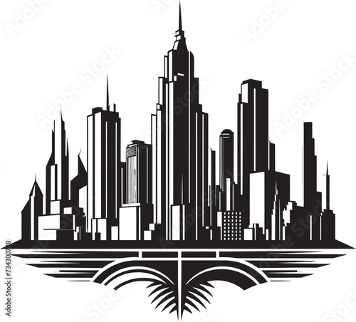 Ebony Edifice Refined Black Cityscape Illustration Chic Urban Charm Modern Vector Cityscape Graphic