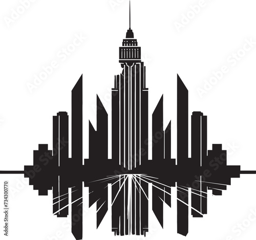 Mystic Urban Mirage Intriguing Cityscape Symbol Ebony Elements Refined Black Vector Graphic