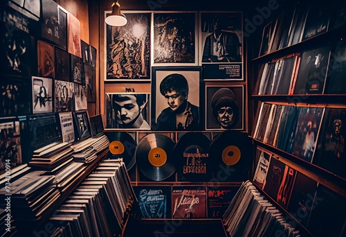 Vinyl shop in Kiev, Ukraine. Collection of LP vinyl records for sale in music shop in Kiev, Ukraine. Generative AI