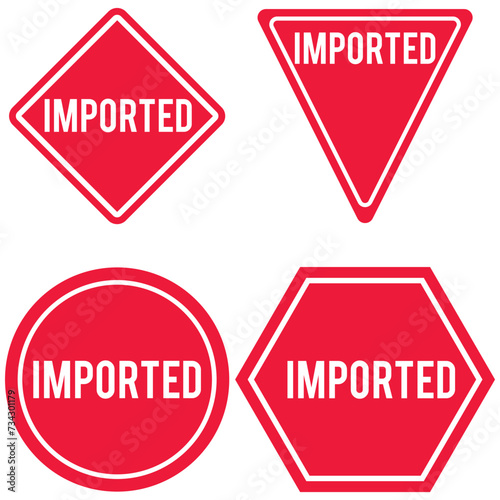 Import symbols in different shapes, with red background and white text, textured background, to alert fragility of objects.