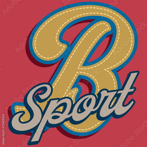 college or varsity type illustration, with varied fonts and texts, some with mascots, patches and colorful college numbers. with blocks.