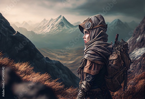 Elf Ranger in the Mountains. Generative AI