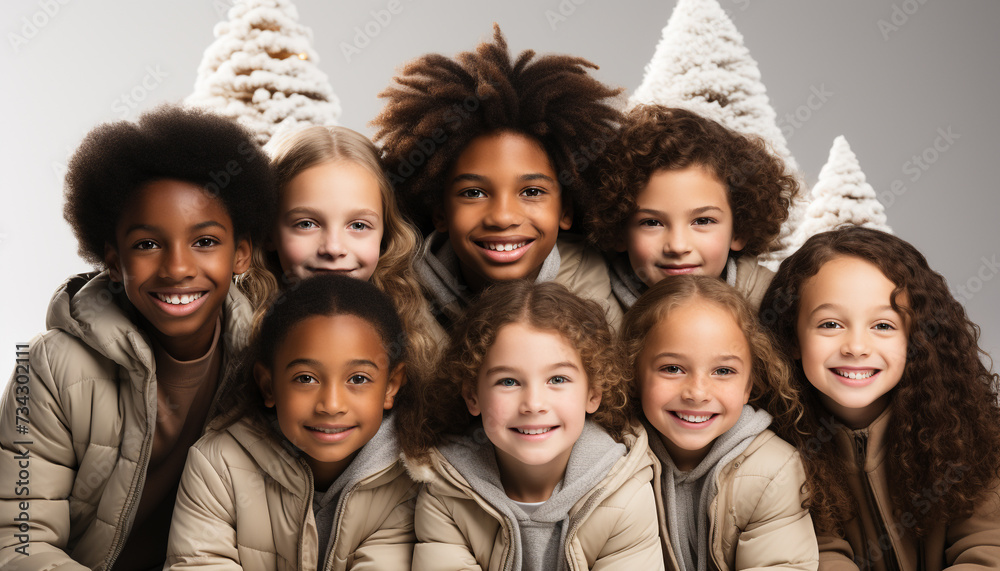 A cheerful group of children smiling, looking at camera happily generated by AI A cheerful group of children smiling, looking at camera happily generated by AI
