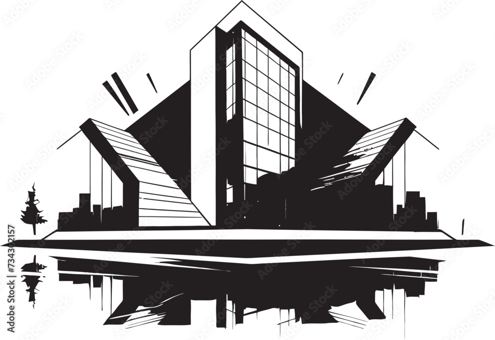 Ink Innovation Contemporary Black Structure Symbol Shadow Schemes Chic Architecture Vector Graphic
