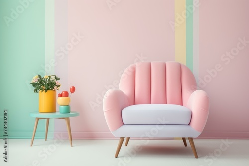 Cozy Pastel armchair interior. Decor living. Generate Ai photo