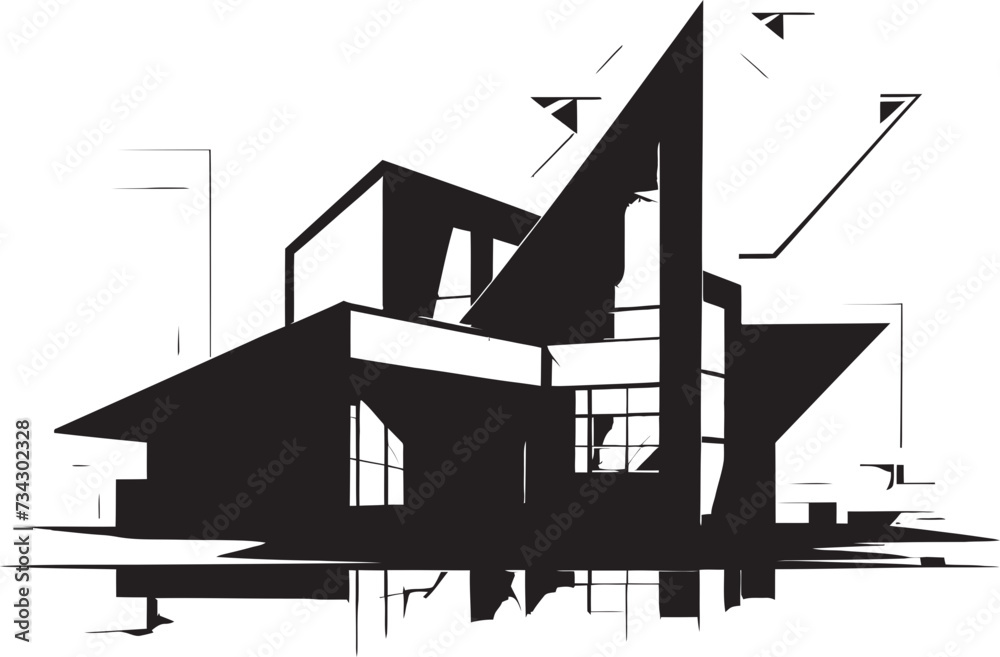 Fototapeta premium Ink Elegance Stylish Abstract Building Design Gothic Geometry Modern Vector Architectural Icon
