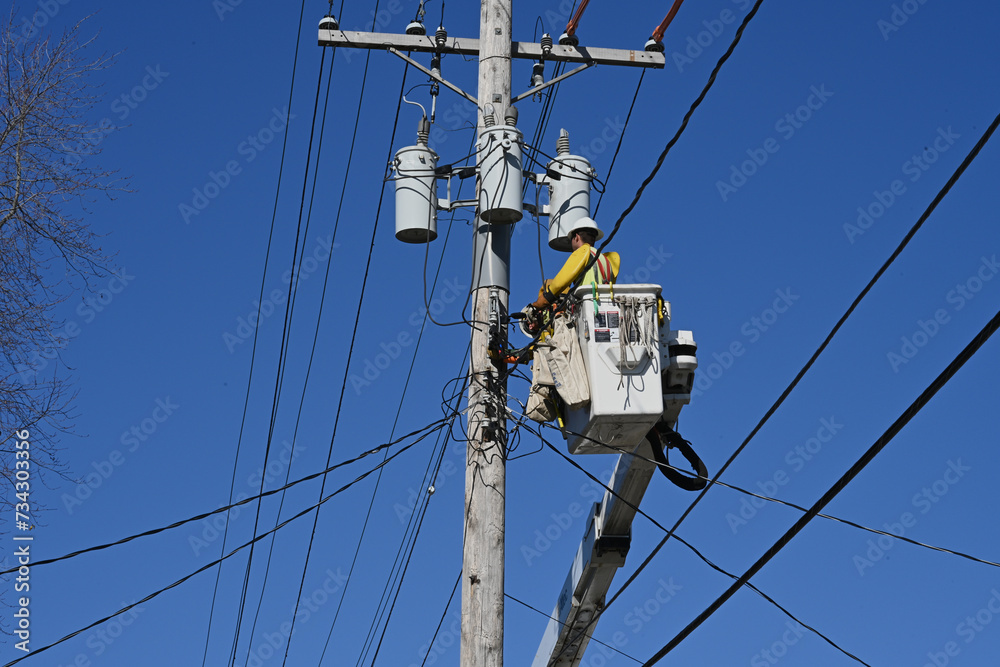 Power lines and wires, traditional power line maintenance. Power lines and wires, traditional power line maintenance.