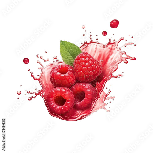 realistic fresh ripe raspberry with slices falling inside swirl fluid gestures of milk or yoghurt juice splash png isolated on a white background with clipping path. selective focus photo