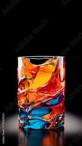 Abstract Design on a Whiskey Shot Glass. Beverage Photography and Bar Decor Concept. Copyspace. photo