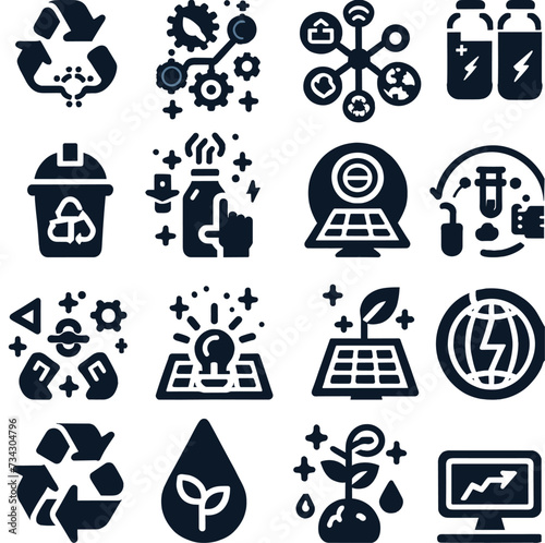 Set of renewable energy icons in white background. Isolated items. Vector illustration. Use for promotion, decoration and UI icon.