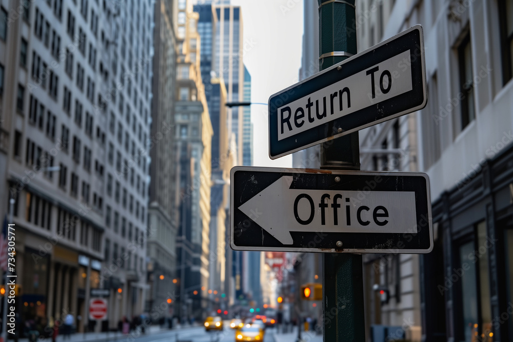 return to office sign welcoming employees back to the office. Signaling the end of work from home return to office sign welcoming employees back to the office. Signaling the end of work from home