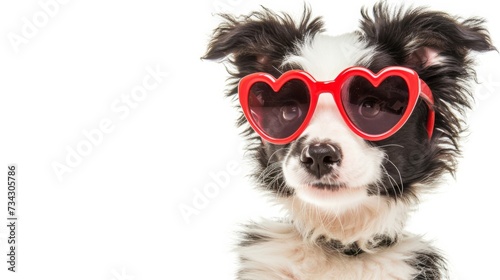 Funny border collie puppy with red heart-shaped glasses generative ai