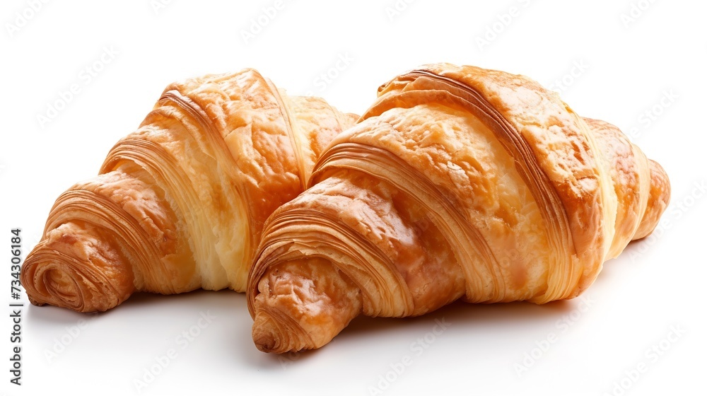 Generative AI : croissants isolated on a white background. breakfast, snacks or bakery. Generative AI : croissants isolated on a white background. breakfast, snacks or bakery.