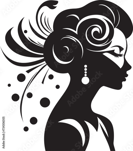 Obsidian Reverie Floral Face Icon Design Midnight Dreamer Black Floral Woman Profile