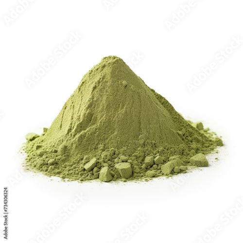 close up pile of finely dry organic fresh raw lungwort herb powder isolated on white background. bright colored heaps of herbal, spice or seasoning recipes clipping path. selective focus photo