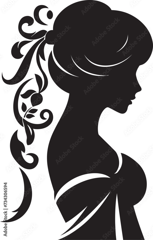 Enchanted Elegance Black Floral Face Profile Noir Blossom Muse Floral Woman Head Icon
