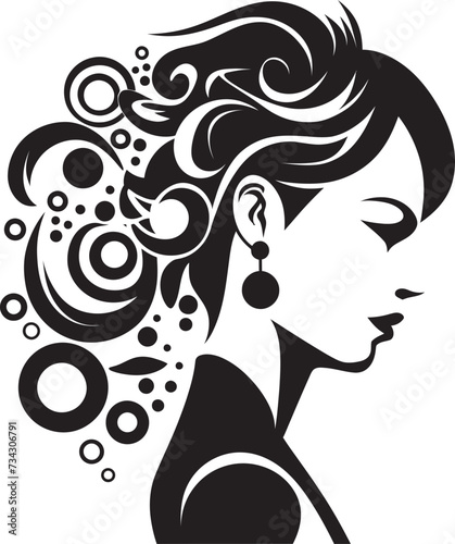 Shadowed Whispers Black Floral Woman Icon Midnight Reverie Floral Face Vector Graphic