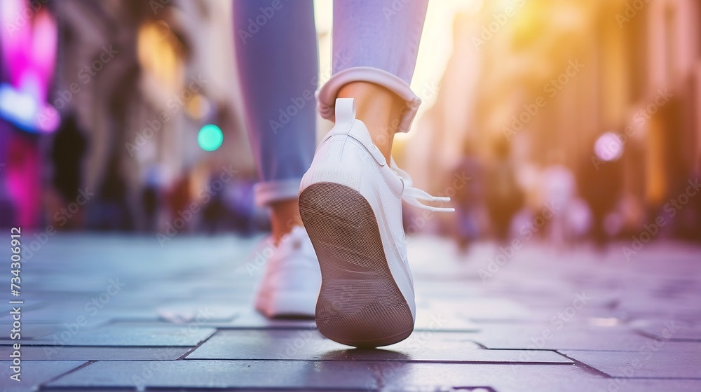 Generative AI : Woman in stylish sneakers walking on city street, closeup. Space for text Generative AI : Woman in stylish sneakers walking on city street, closeup. Space for text