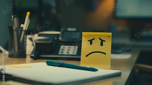 a sticky note with an worried face drawn on it by a disgruntled employee 