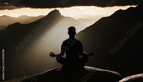 Silhouette of human sitting. Meditation in yoga. Psychology and relax photo