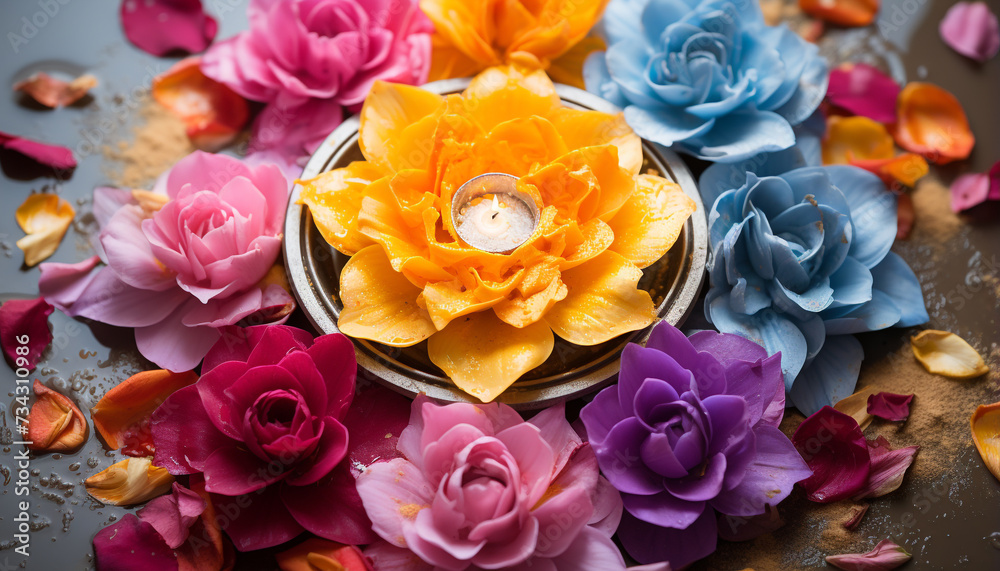 A vibrant bouquet of multi colored flowers symbolizes love and romance generated by AI A vibrant bouquet of multi colored flowers symbolizes love and romance generated by AI