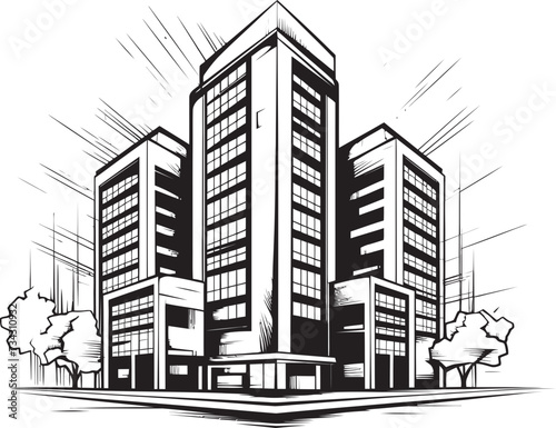 Charcoal Skyscraper Design Vector Building Icon in Black Noir Urban Development Sketch Black Multifloor Building Sketch