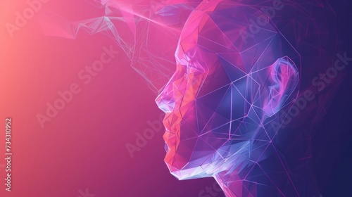 A vector science illustration features a creative brain concept background adorned with a triangular grid, symbolizing artificial intelligence