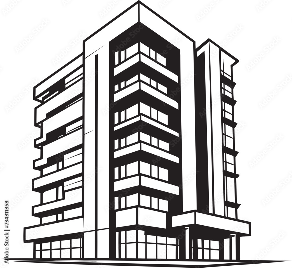 Midnight Mixed Use Sketch Black Multifloor Sketch Shadowy Commercial Tower Vector Building in Black Midnight Mixed Use Sketch Black Multifloor Sketch Shadowy Commercial Tower Vector Building in Black