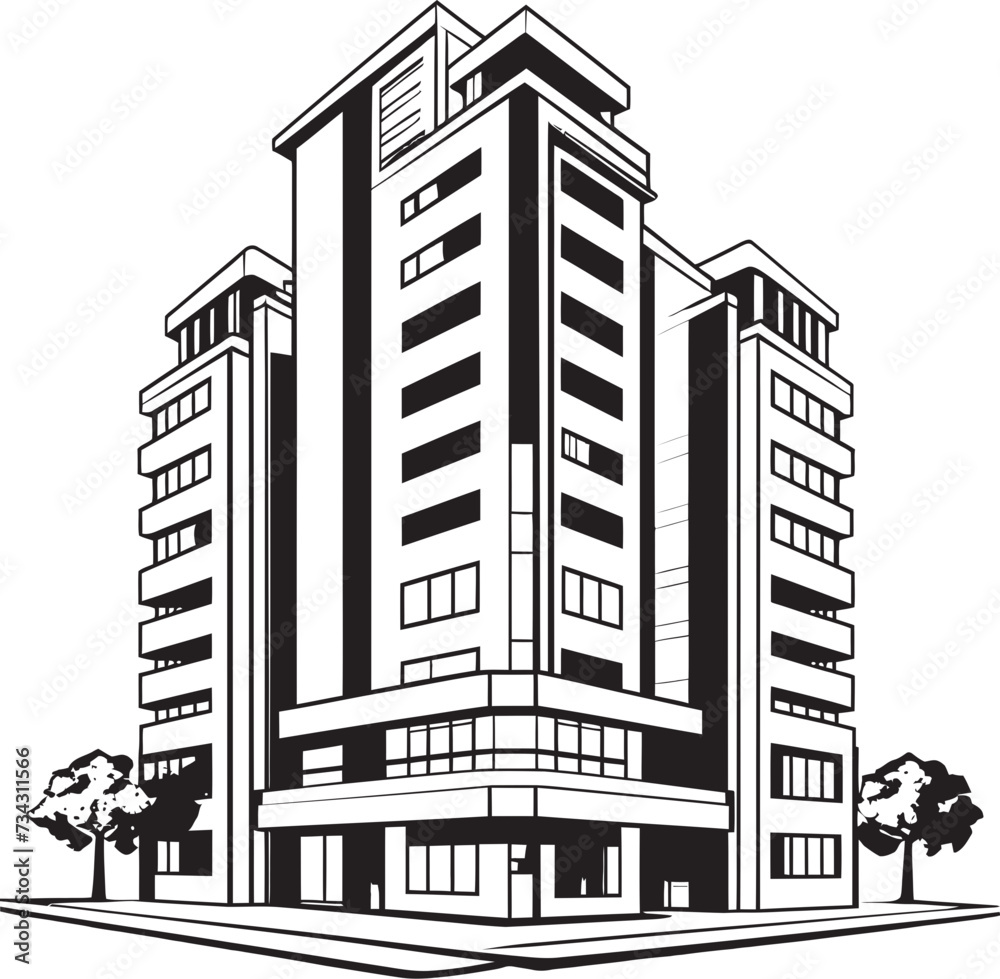 Ebony Urban Skyline Blueprint Vector Multifloor Building in Black Monochrome Skyscraper Sketch Black Multifloor Building Icon Ebony Urban Skyline Blueprint Vector Multifloor Building in Black Monochrome Skyscraper Sketch Black Multifloor Building Icon