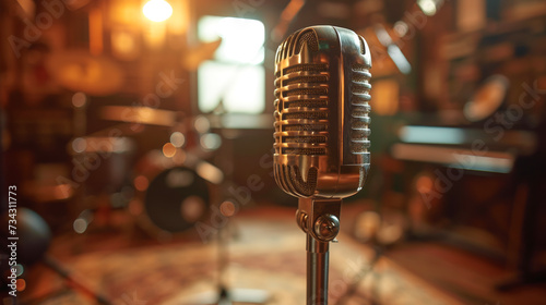 1950's - 60's professional microphone in recording studio, Vintage style microphone.