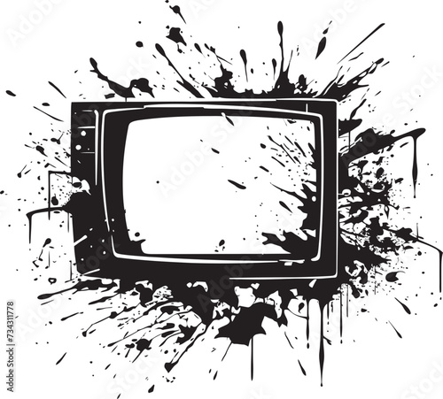 Fragmented Flatscreen Sketch Black Vector of Shattered Television Cracked Console Concept Vector Design of Broken TV in Noir