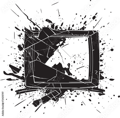 Splintered Screen Vector Graphic of Broken TV Set Fragmented Flatscreen Black Element of Shattered Television Design