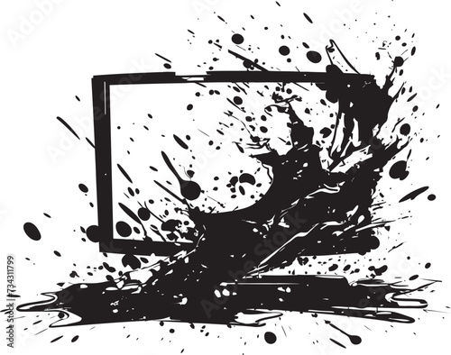 Fractured Flatpanel Sketch Vector Design of Smashed TV Design Fragmented Flatscreen Concept Black Graphic of Shattered Television Design