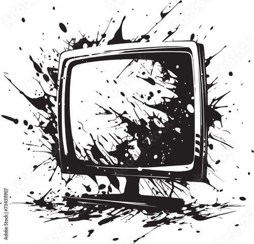 Broken Broadcast Black Icon of Smashed Television Fragmented Flatscreen Vector Design of Shattered TV