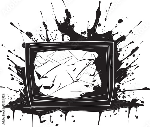 Fragmented Flatscreen Vector Design of Shattered TV Cracked Console Black Element of Smashed Television Design
