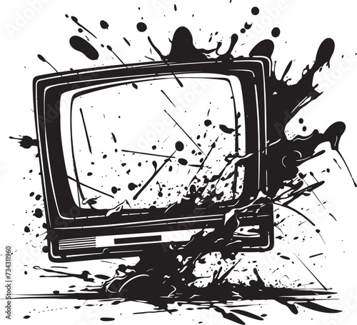 Fragmented Flatscreen Black Vector of Smashed Television Cracked Console Vector Icon of Broken TV Screen